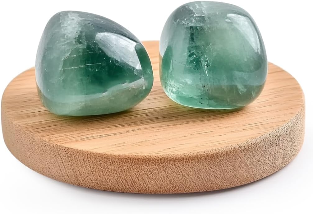 Super Large Polished Green Fluorite Healing Crystal Stones - 2 Pcs of 1.2" Worry Stone for Anxiety, Pocket Palm Gemstones Handpicked Natural Tumbled Rocks for Meditation, Reiki, Chakra, Home Decor