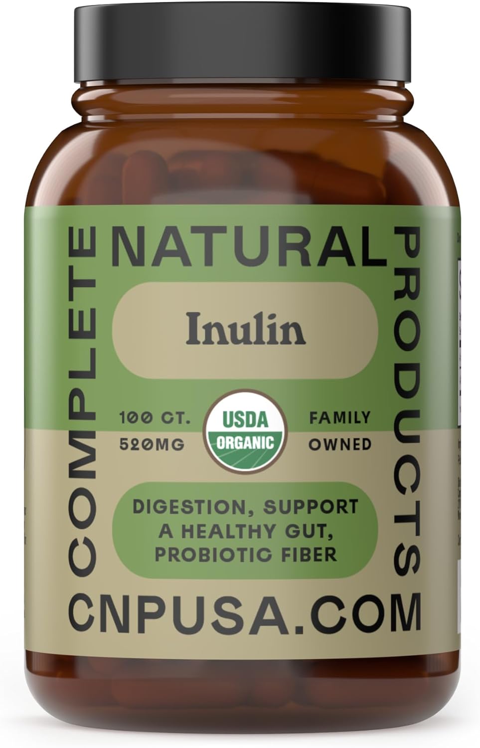 Organic Inulin Capsules 520mg - Organic Inulin Powder Fiber from Jerusalem Artichoke, Prebiotic Fiber Support for Gut Digestion, Clean Plant Based Formula, Vegan Non GMO, 100 Capsules Made in USA