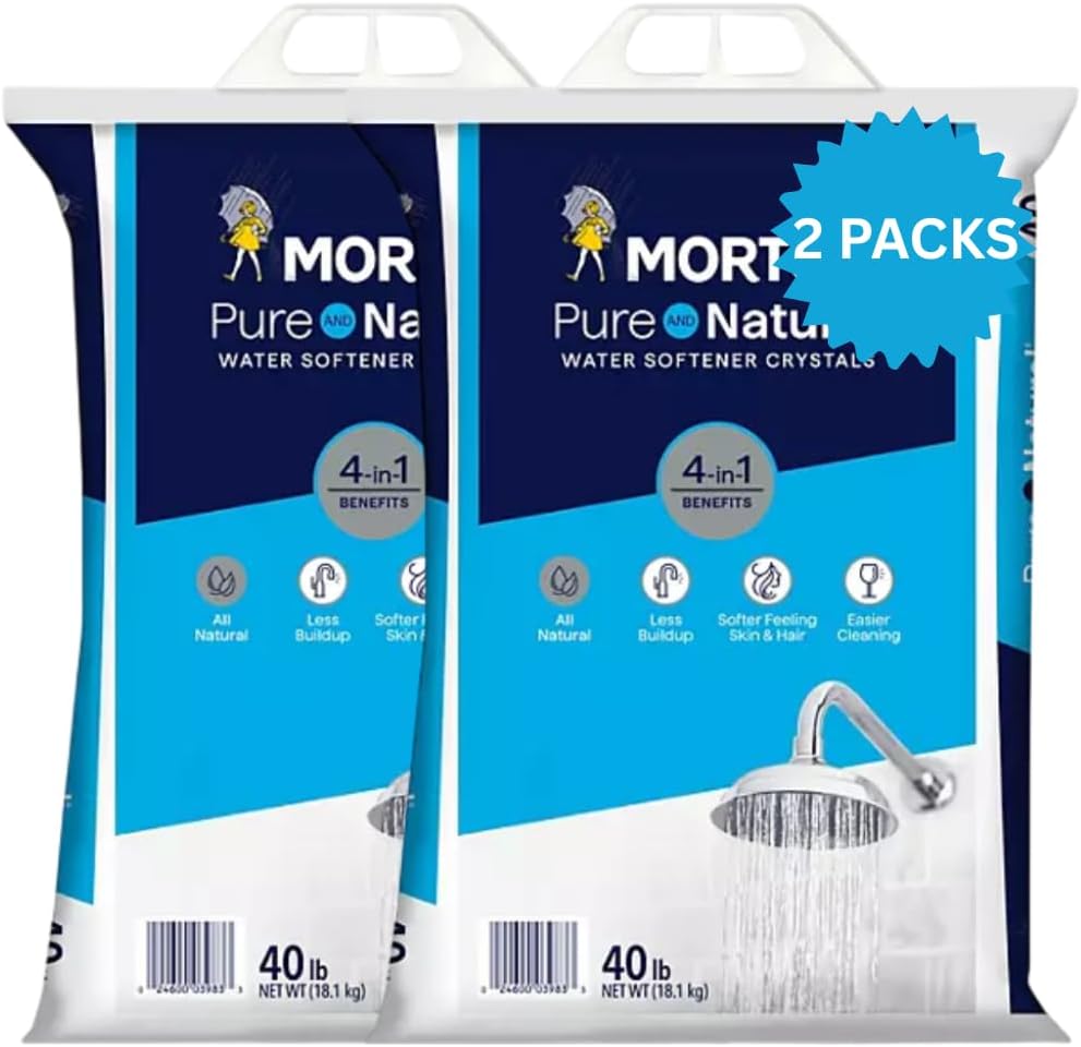 (2 Pack) Water Softener Salt Crystals – Natural High-Purity Salt for Softer Skin, Reduced Buildup, Easy Cleaning – 40 lb Each Bag with Handle, 80 lb Total