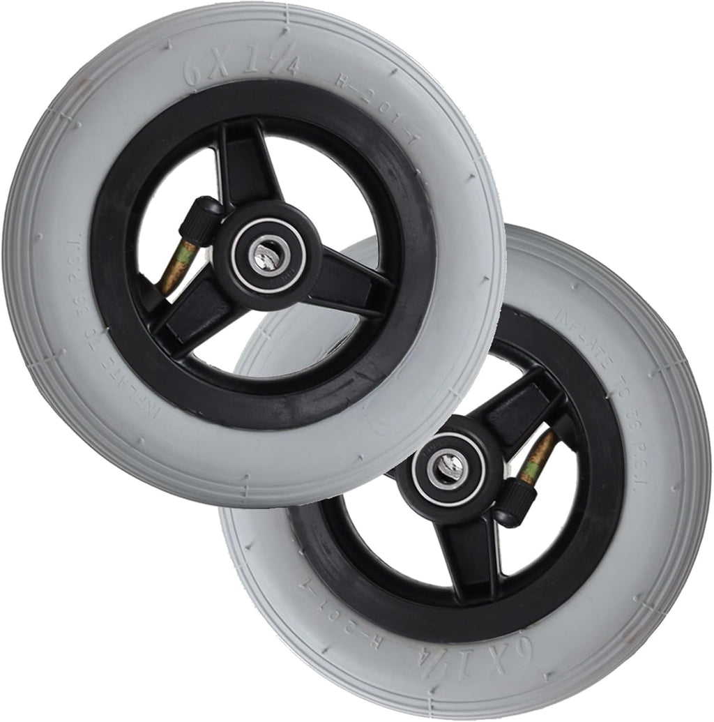 6x1 1/4 Front Wheel of Wheelchair, 6 Inch Manual Wheelchairs Replacement Wheel, Pneumatic Rubber Tire, Casters Rollers, Disabled Vehicles Front Wheel Assembly (1 Set of 2)