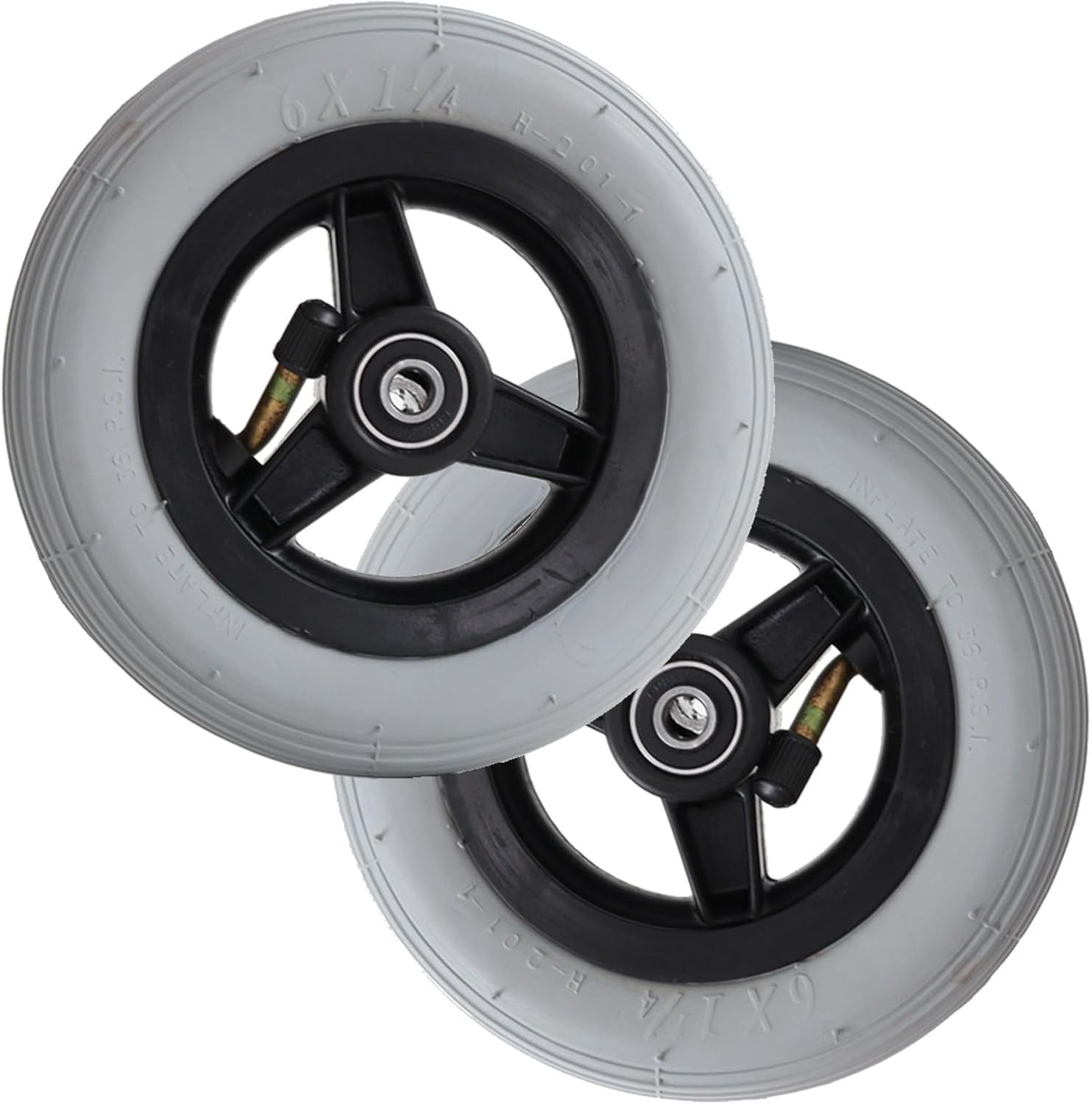6x1 1/4 Front Wheel of Wheelchair, 6 Inch Manual Wheelchairs Replacement Wheel, Pneumatic Rubber Tire, Casters Rollers, Disabled Vehicles Front Wheel Assembly (1 Set of 2)