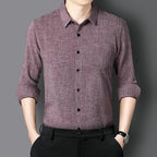 Men's Business Casual Cotton Linen Solid Slim Fit Long Sleeve Shirt Breathable Button Down