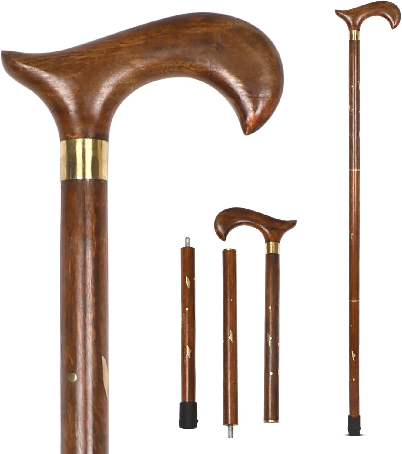 Wood Cane 36 Inches Natural Classic Wood Walking Stick Fancy Canes Ergonomic Wood Cane for Seniors (Elegant Derby Handle)