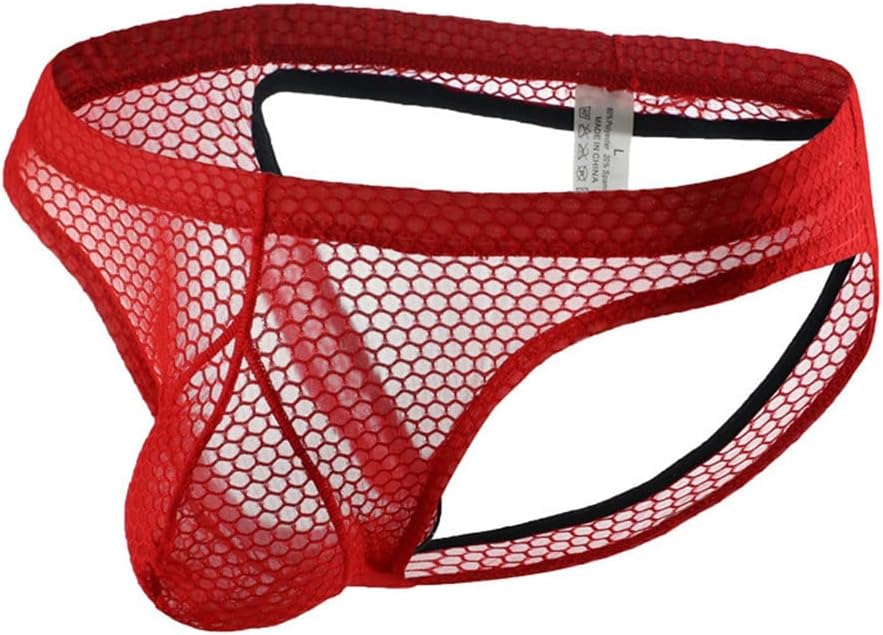 Men's Sexy Jockstrap Underwear Thong Mesh Bikini Briefs with Enhancing Pouch See through Underpants Low Rise Panty