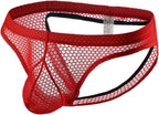 Men's Sexy Jockstrap Underwear Thong Mesh Bikini Briefs with Enhancing Pouch See through Underpants Low Rise Panty