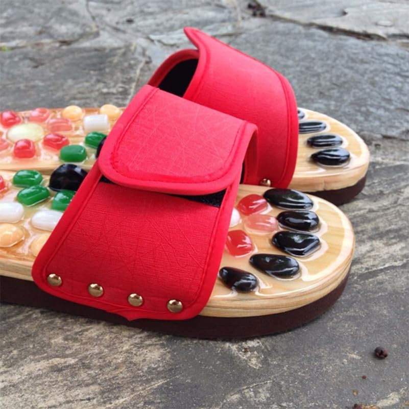 EXCEART Reflexology Massage Slippers for Foot Acupoints with Natural Jade Cobblestone Design Comfortable Health Sandals Size 9.76 Inch for Home and Pain Relief