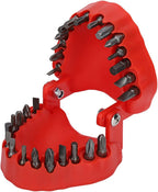 Denture Drill Bit Holder, 28 Holes with 28 Pieces of Drill Bits, Teeth Shape Design, Fully Open, Firmly Holding, ABS Material Organizing Holder for Neat and Easy Access (Red)
