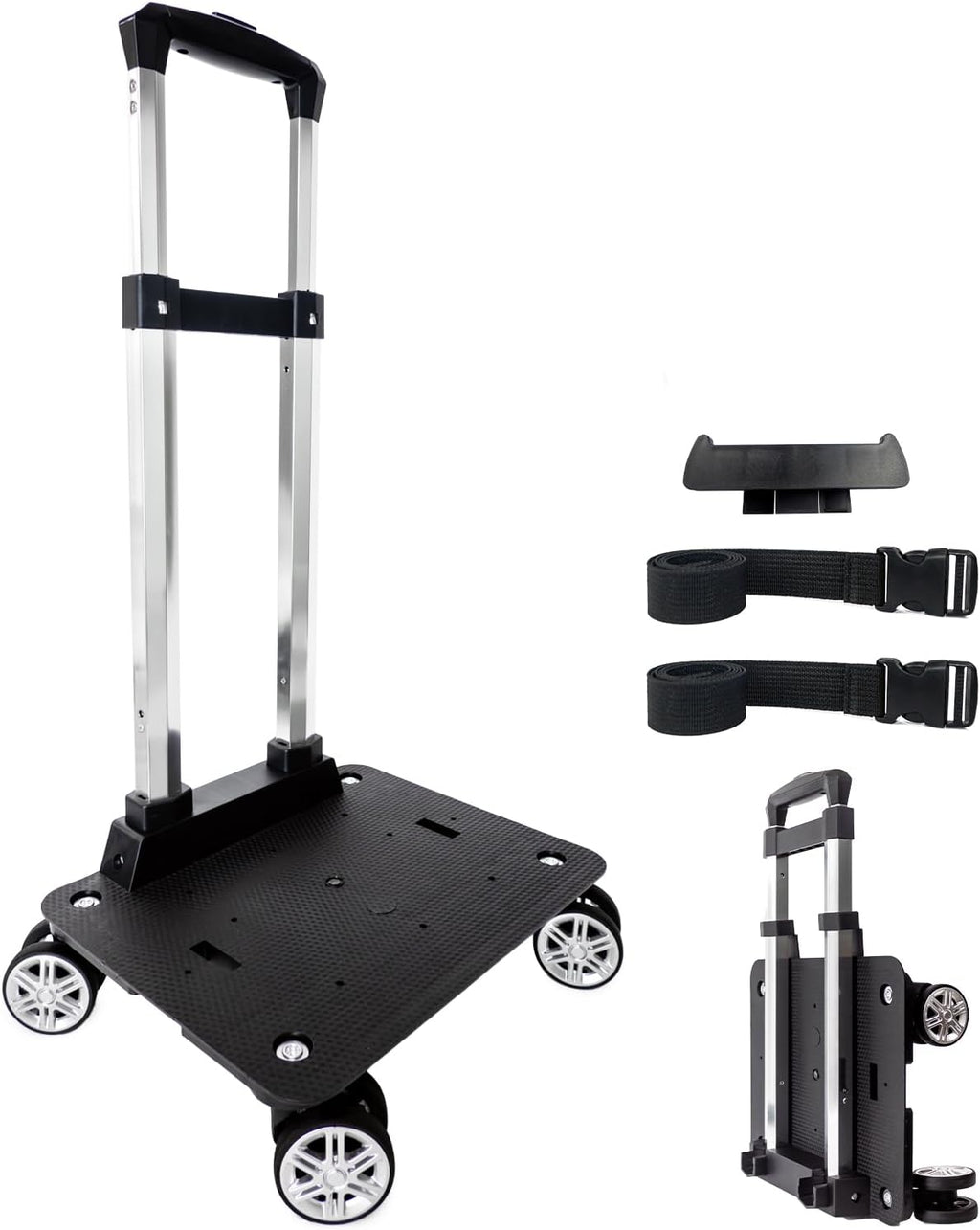 Backpack Trolley Wheeled Cart-Backpack Hand Truck with Luggage Strap,Aluminium Alloy Folding Trolley Cart for Bags Backpack Travel Luggage Cart