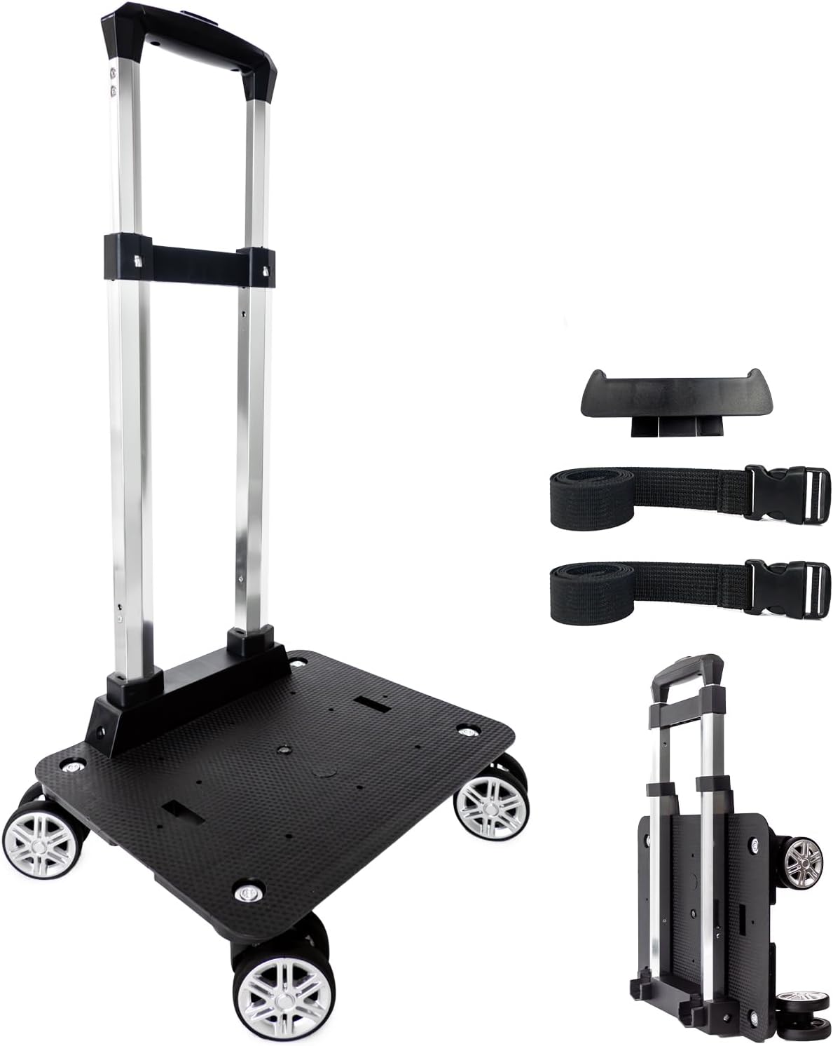 Backpack Trolley Wheeled Cart-Backpack Hand Truck with Luggage Strap,Aluminium Alloy Folding Trolley Cart for Bags Backpack Travel Luggage Cart