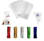 100PCS Cellophane Bags 3x5 inches, Clear Treat Bags with 4’’ Twist Ties, Plastic Cello Bags - 1.4 mils Thick OPP Rice Crispy Bags for Gift Goodie Favor Candy Cake Pop Birthday Party Cookies (3’’ x 5’’)