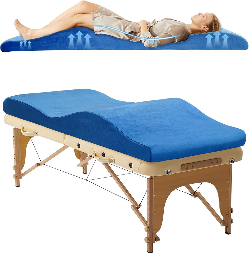 Curved Lash Bed Topper High Density Foam Curved Massage Mattress Non-Slip Lash Bed Cushion Velvet Ergonomic Lash Table Pad with Removable Cover for Beauty Salon 27.6in/70in, Blue