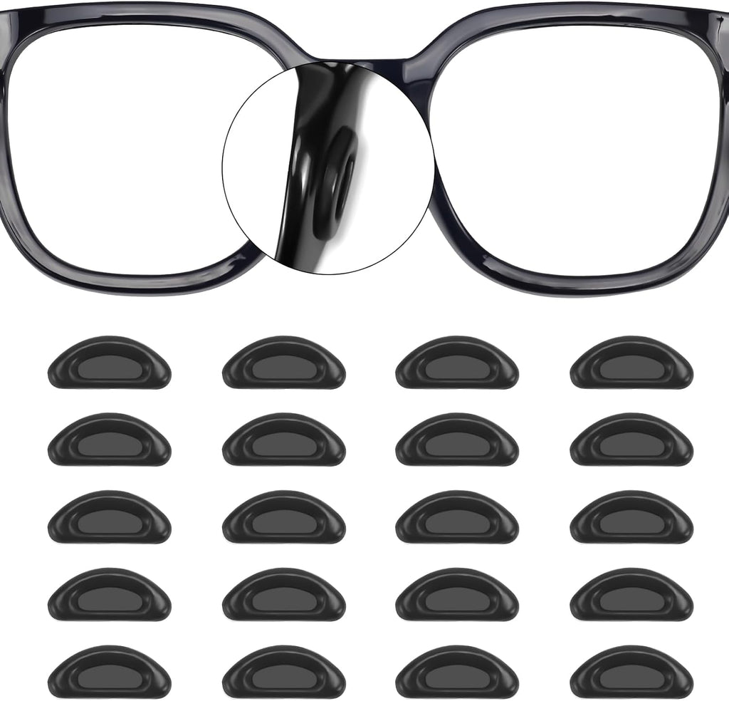 20 Pairs Eyeglass Nose Pads Stick On Silicone Anti-Slip for Glasses Sunglasses Thin Nose Pads Eyeglasses, Adhesive Nose Pad for Eyeglass, Anti Slip Eyeglass Nose Pads (Black)