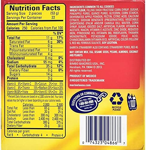Marinela, Barritas, Pineapple And Strawberry Cookies, 44 Count, 82.28 Ounce