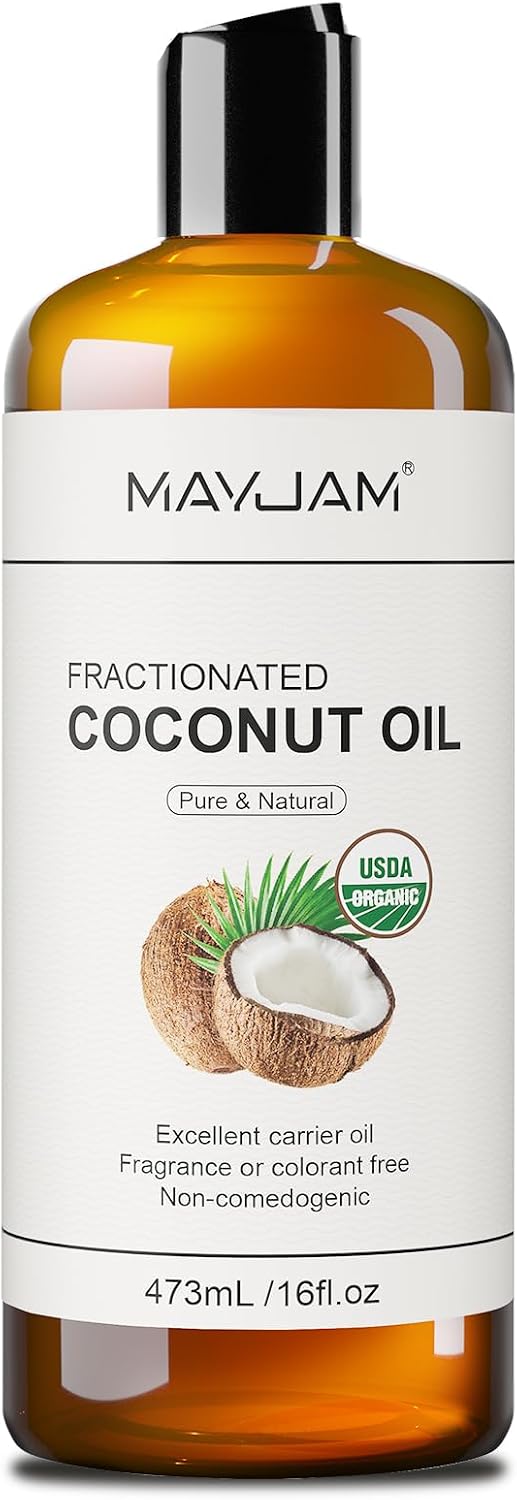 MAYJAM Organic Fractionated Coconut Oils Liquid 16oz, 100% Pure & Natural USDA Certified Cold Pressed Coconut Carrier Oil for Face Skin & Hair Moisturizing, Body Massage Oil for Essential Oils Mixing