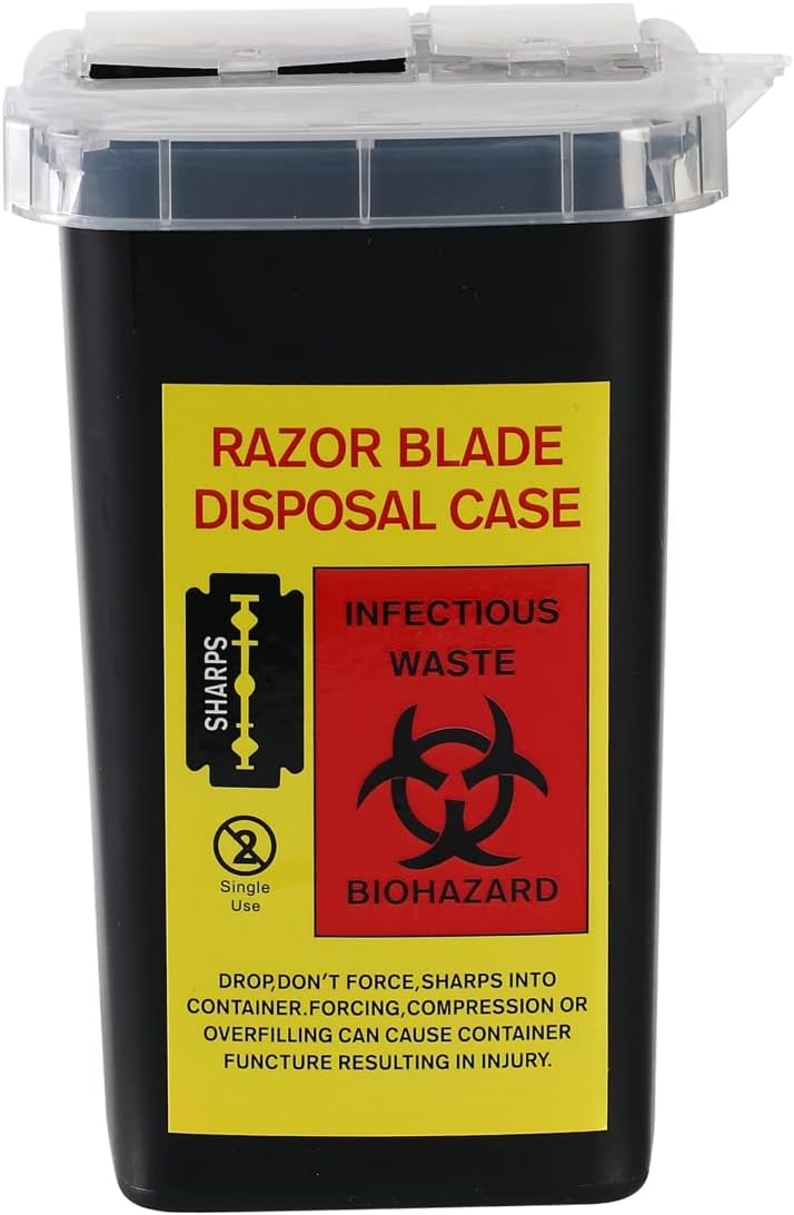 TEONEI Razor Blades Dispenser Case,Small Portable Sharps Container,Razor Blades Disposal Case,Disposable Razor Cutter Container,Barber Shop Storage Container (Black)