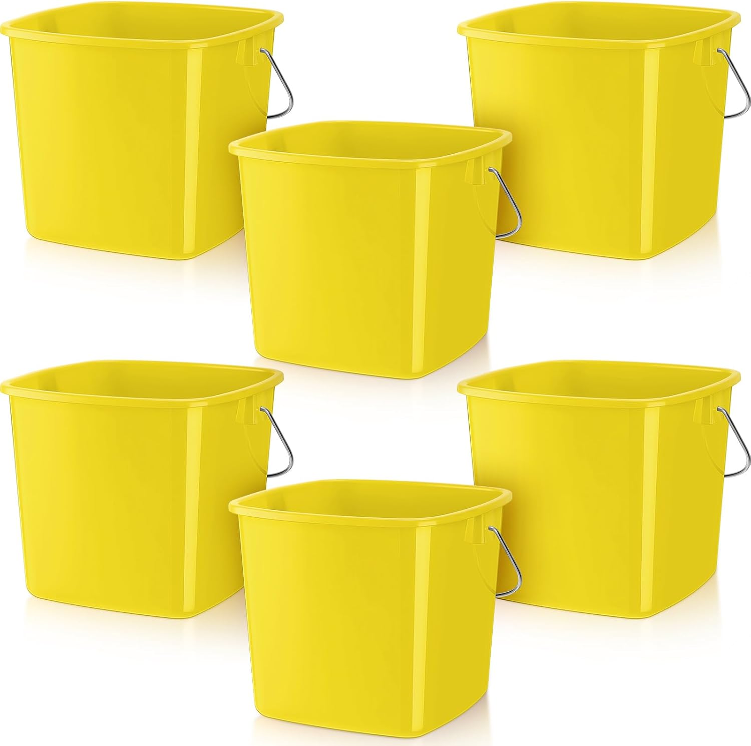 Zhehao 6 Pcs 3 Quart Bucket for Cleaning Small Sanitizer Bucket for Restaurant Square Plastic Pail with Handles for Home, Offices, Commercial Use, Food Service(Yellow)