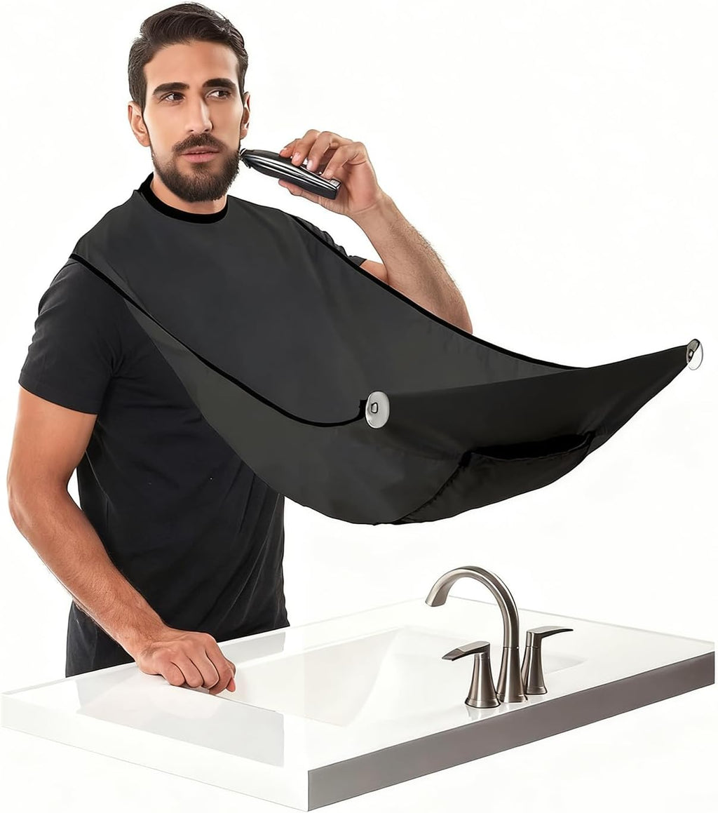 Beard Apron for Men with Suction Cups, Adjustable Shaving Cape for Grooming and Hair Cutting, for Husband, Boyfriend, Dad, Father's Day Gift - Black