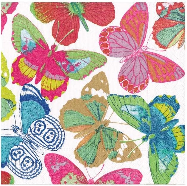 Caspari Butterflies Bright Paper Cocktail Napkins - 20 Per Package