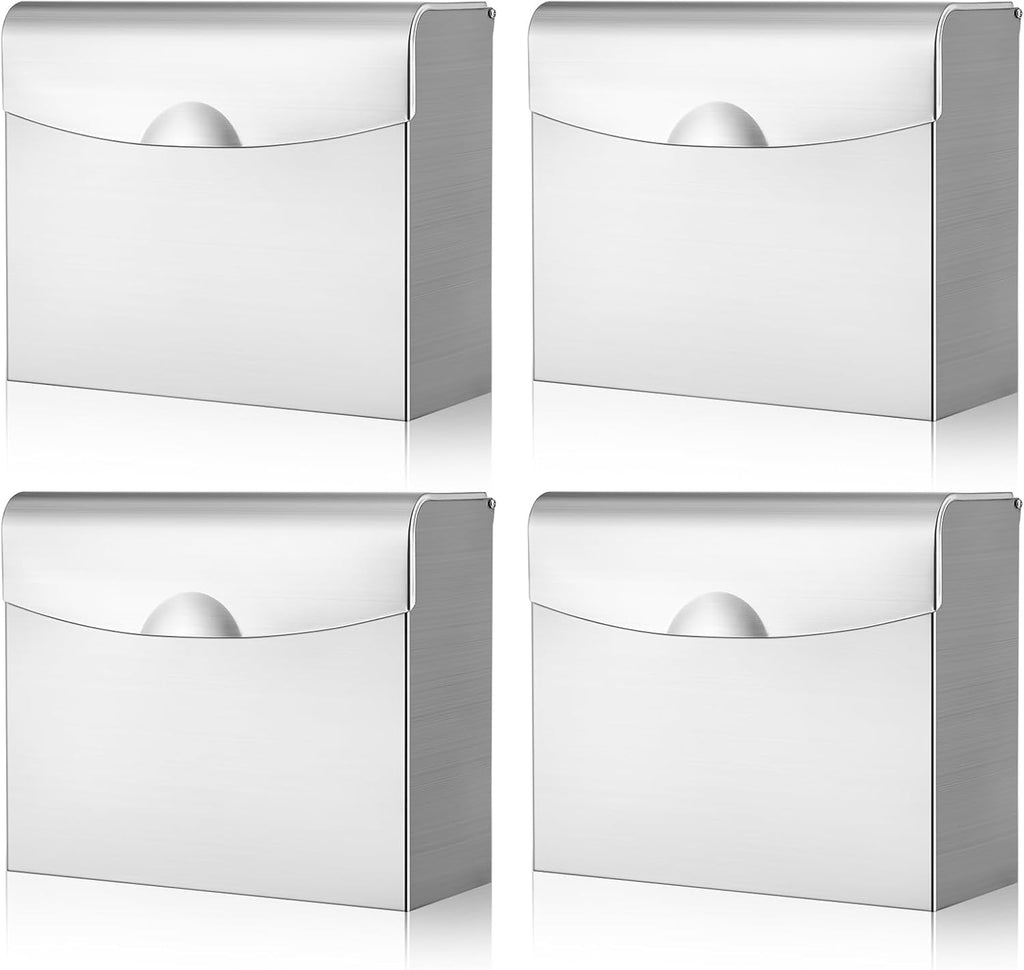 Tioncy 4 Pcs Sanitary Napkin Disposal Receptacle Stainless Steel Sanitary Napkin Receptacle Wall Mounted Tampon Disposal Bin Waste Tampon Holder Feminine Hygiene Container (Silvery White)