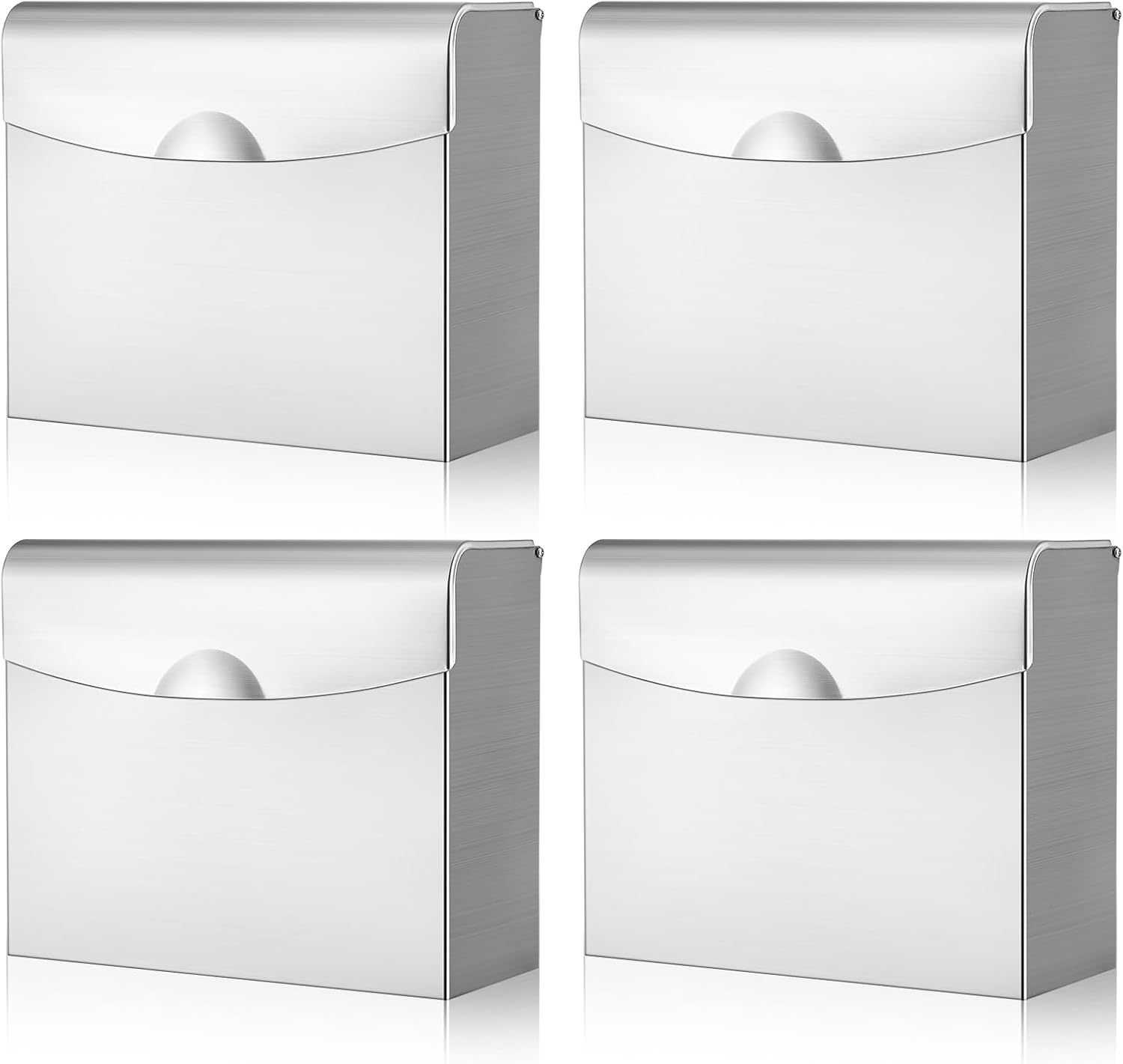 Tioncy 4 Pcs Sanitary Napkin Disposal Receptacle Stainless Steel Sanitary Napkin Receptacle Wall Mounted Tampon Disposal Bin Waste Tampon Holder Feminine Hygiene Container (Silvery White)