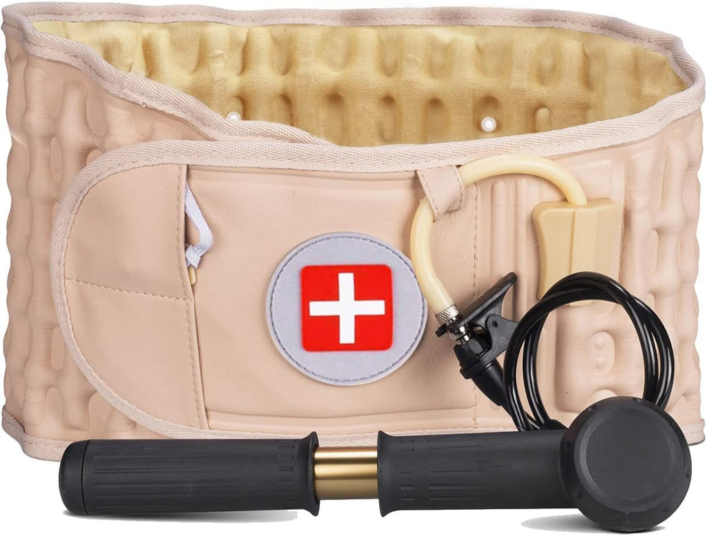 Decompression Back Belt - Lumbar Support Belt for Men & Women Lower Back Pain Relief, Back Traction Device Fits Waist Size 29-49 Inches (Beige)