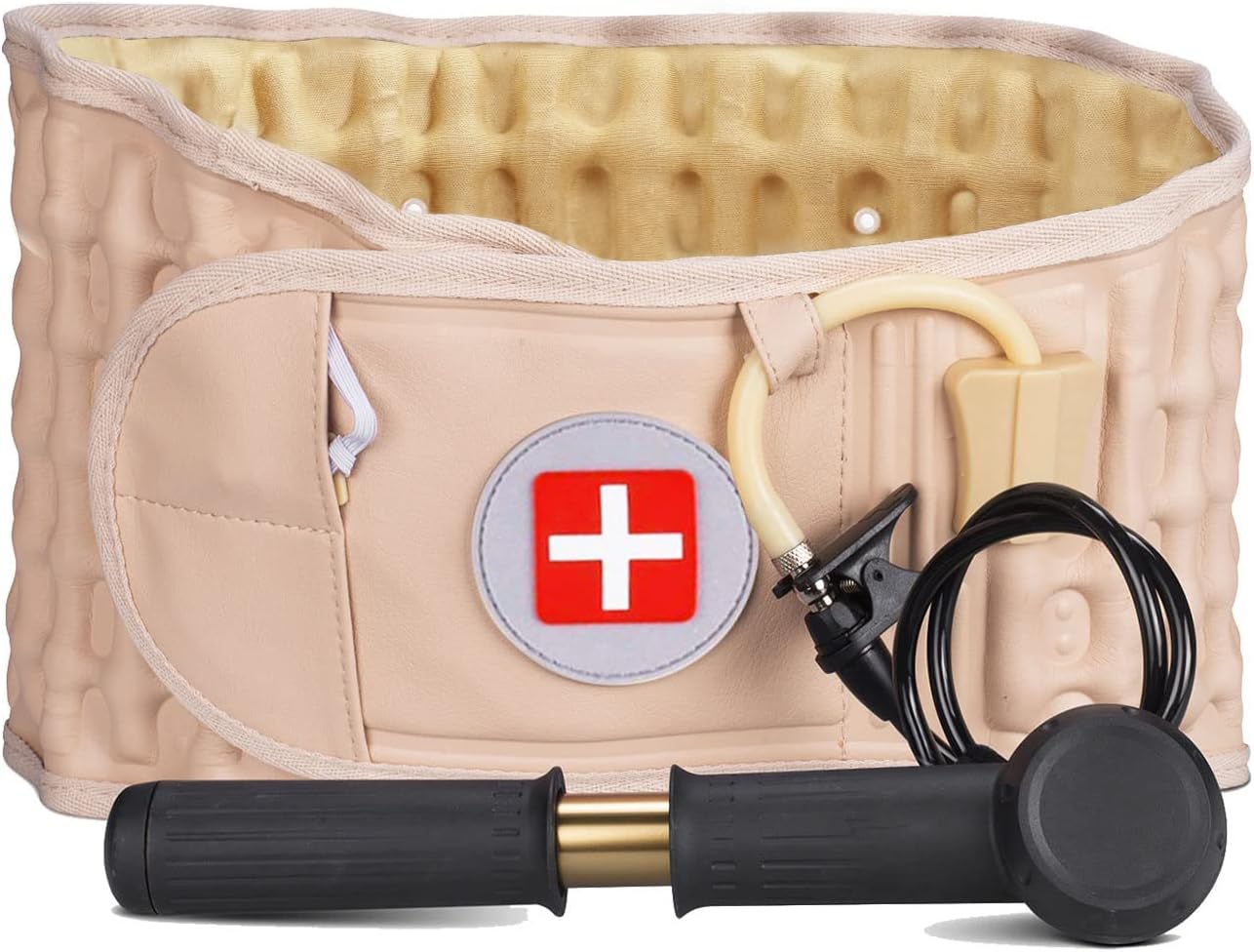 Decompression Back Belt - Lumbar Support Belt for Men & Women Lower Back Pain Relief, Back Traction Device Fits Waist Size 29-49 Inches (Beige)
