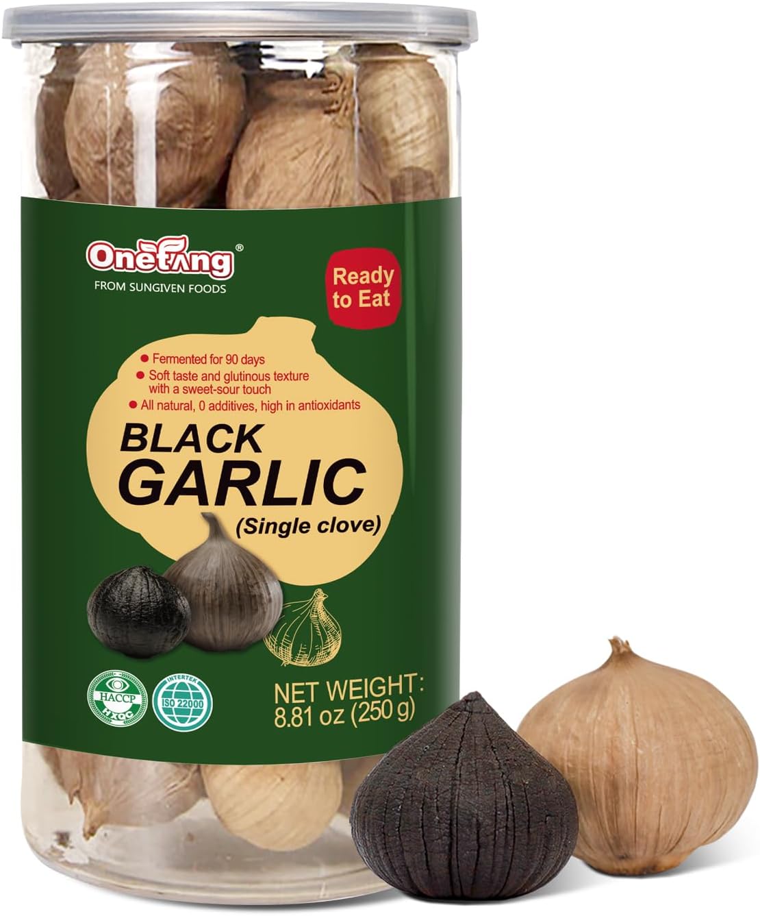 ONETANG Black Garlic 8.82 Oz (250g.), Whole Black Garlic Fermented for 90 Days, Super Foods, Non-GMO, Non-Additives, High in Antioxidants, Ready to Eat for Snack Healthy, Healthy Recipes
