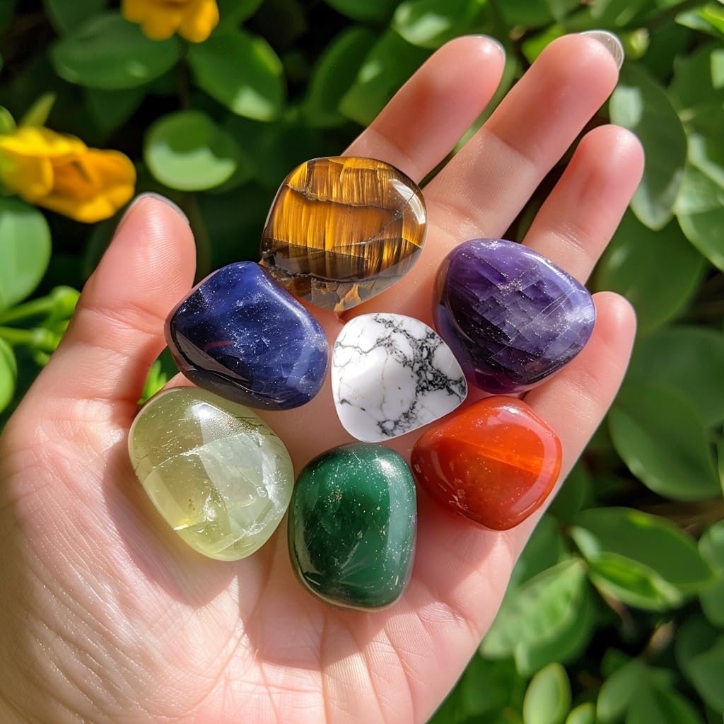 Polished 7 Pcs Chakra Healing Stone Rocks Set – 0.8" Natural Tumbled Gemstones, Large Palm-Sized Pocket Stones, Crystal Collection for Reiki, Meditation, Crafts and Home Decor