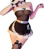 Womens French Maid Costume Maid Dress Sheer Outfit Cosplay Lingerie Set Lace Babydoll Apron Fancy Dress