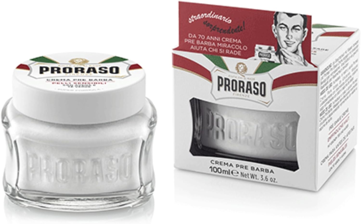 Proraso Pre Shave Conditioning Cream - Oatmeal & Green Tea - Nourishing & Gentle Formula for Sensitive Skin - Premium Italian Pre Shave Cream - 3.6oz
