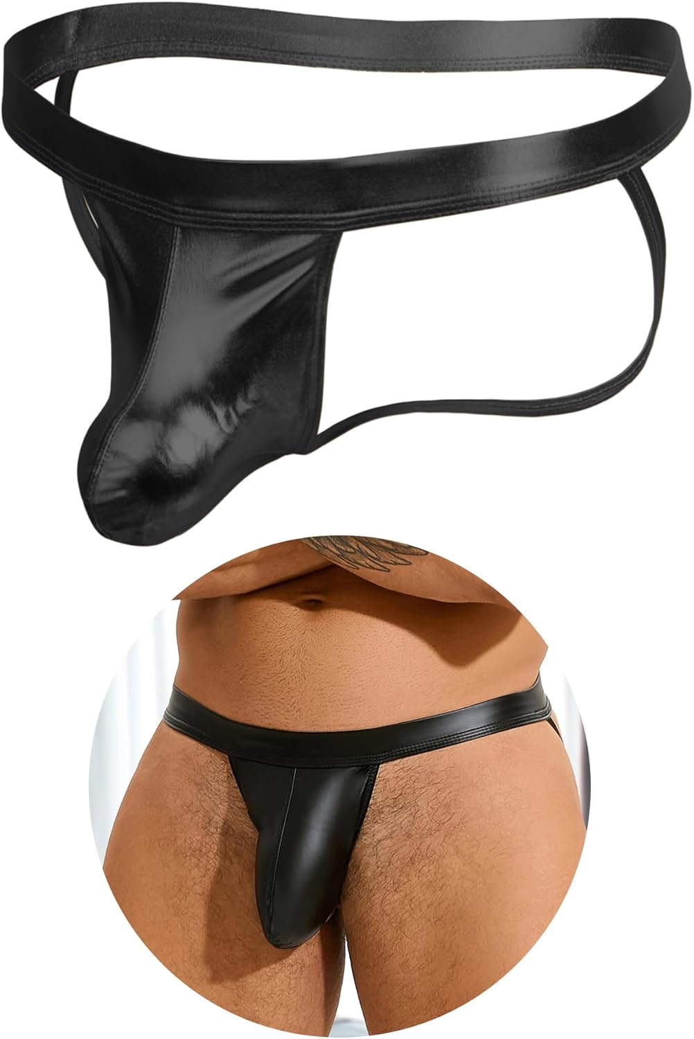 ohyeah Men's Sexy Thong Underwear Jockstrap Briefs Metallic Underwear with Pouch Jock Straps Lingerie for Men Fits 6-12