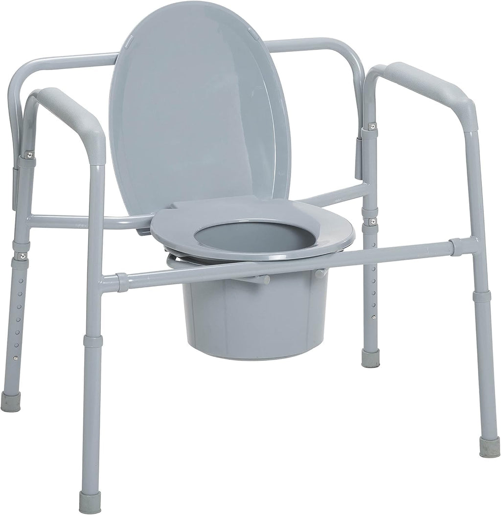 HEALTHLINE Heavy Duty Commode Bariatric, Medical Bedside Folding Bariatric Commode Chair Toilet for Elderly Seniors Disabled, Wide, 650 lbs, Gray