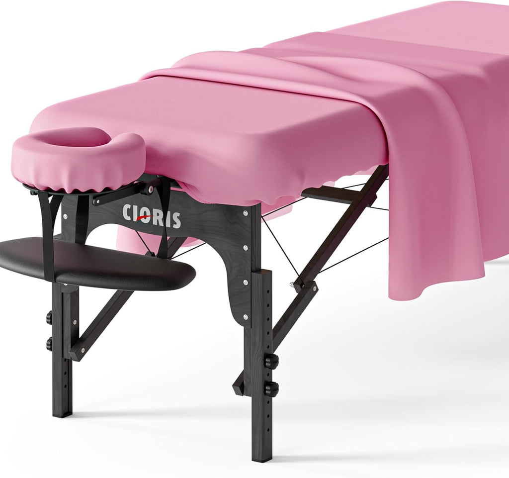 CLORIS Universal 3-Piece Professional Massage Table Sheet Set Premium Soft Light Stain Microfiber Includes Massage Table Cover, Fitted Sheet and Face Rest Cover - Pink