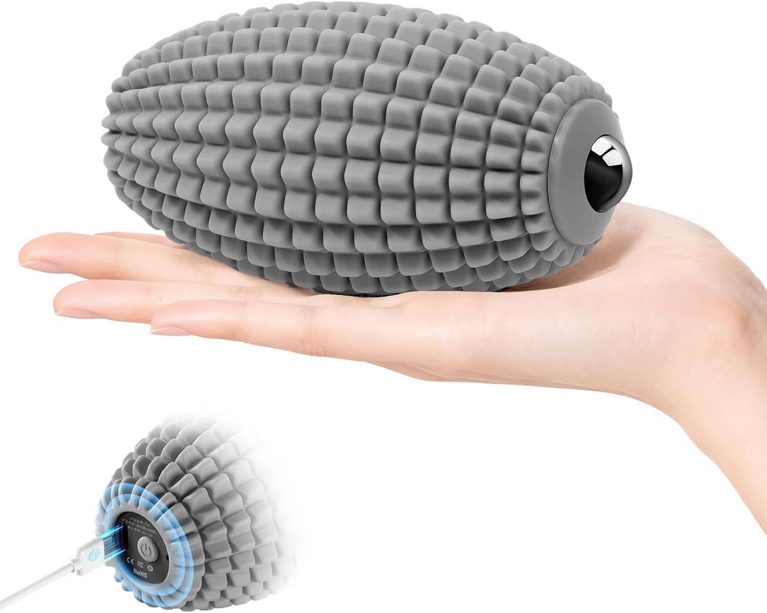 Vibrating Massage Ball for Muscle Recovery, Silicone Myofascial Massage Ball, Plantar Fasciitis Relief,Hip & Psoas Release, Deep Tissue & Trigger Point Roller for Neck, Back, Foot (Gray)
