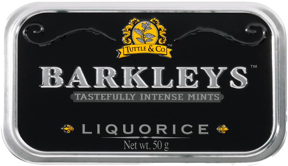 Barkleys Liquorice Breath Mints - Strong Licorice Flavored Cool Mint Candy For Party, After Dinner, Wedding, Every Day Use - Vegan Breath Mints In Reusable Classic Travel Tins, 1 Pack - 50 Count Each