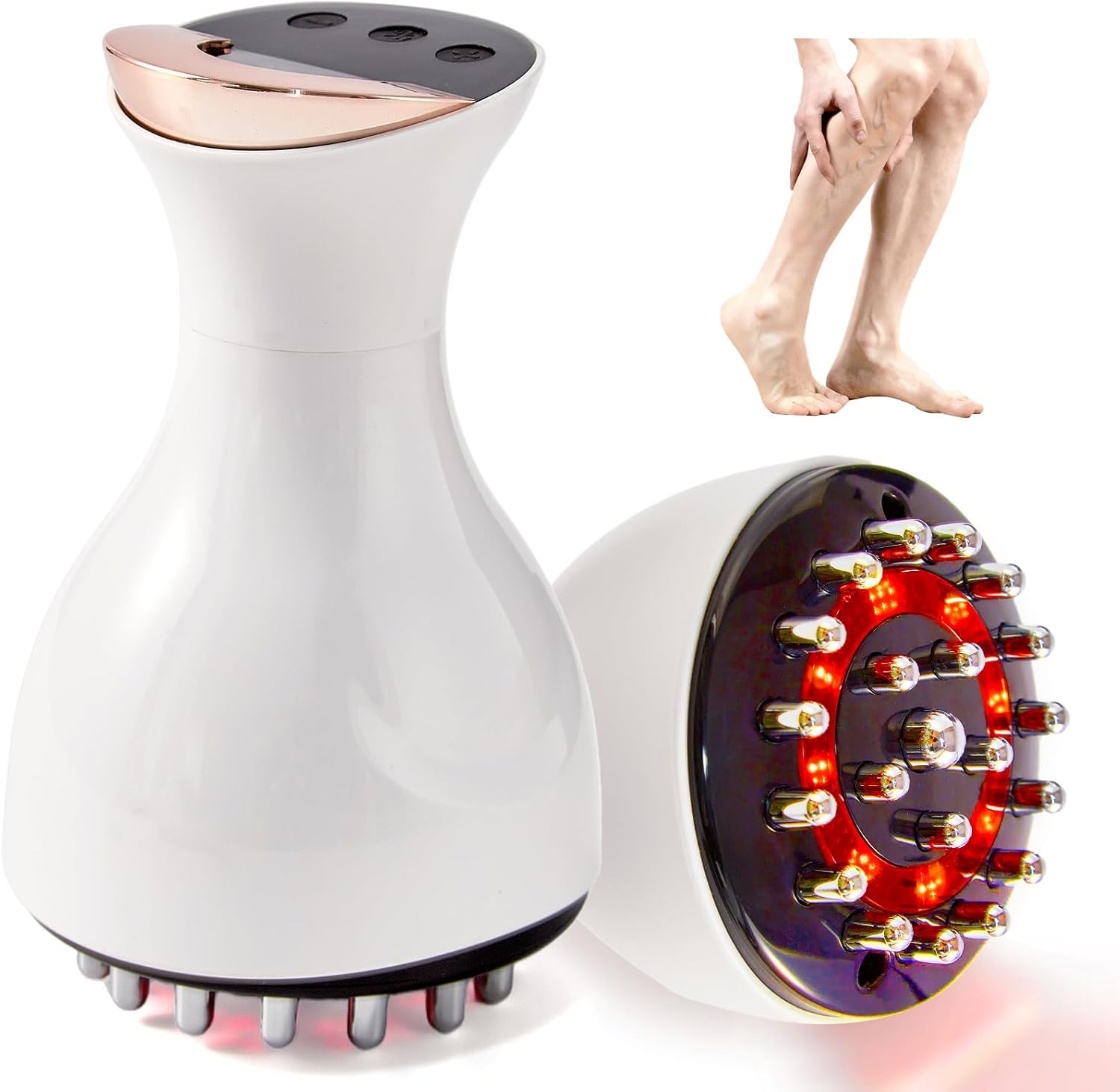 Leg Massager for Circulation and Pain Relief, Lymphatic Drainage & Varicose Veins Support - Calf, Foot & Knee Massager with SoothingPulse, Heat, Light & Vibration - White