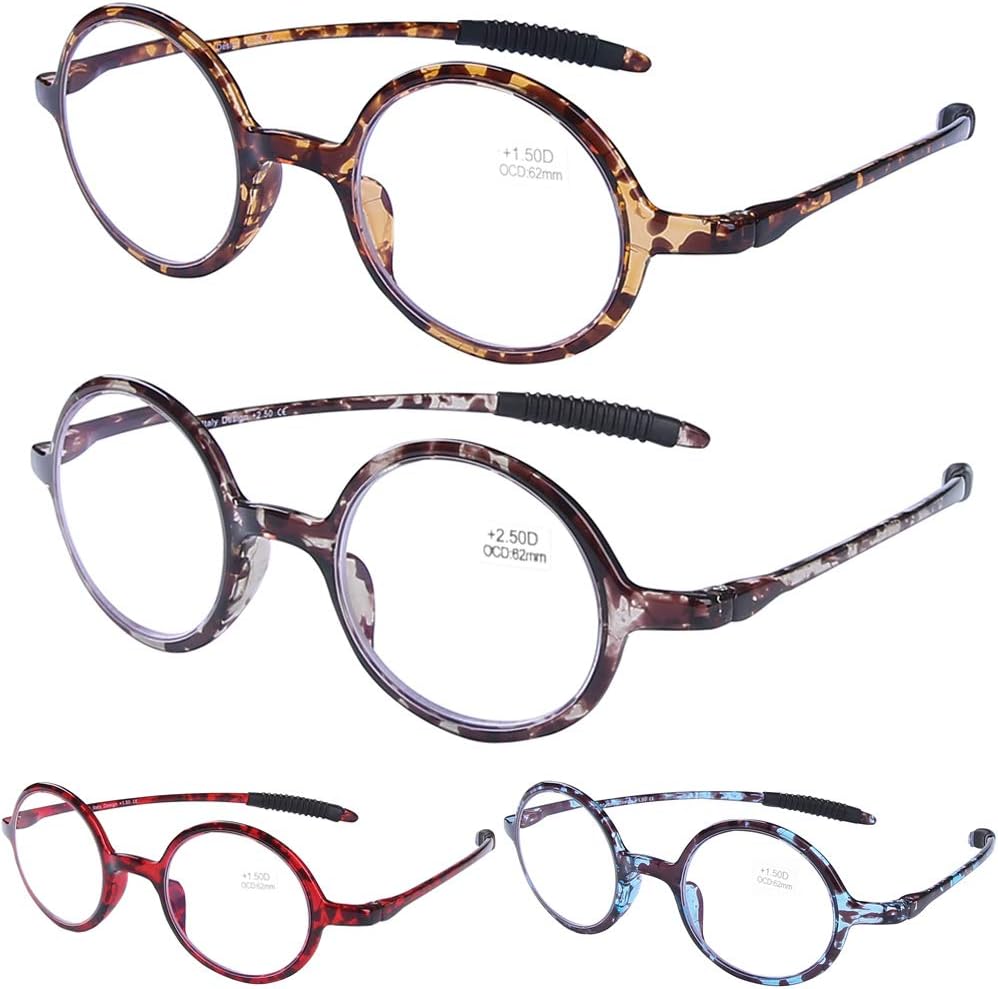 DOOViC Round Reading Glasses Blue Light Blocking Flexible Lightweight Readers Fashion Design Stylish Tortoise Glasses for Women Men & Men 1.75