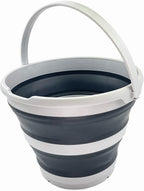 SAMMART 10L (2.6 Gallon) Collapsible Plastic Bucket - Foldable Round Tub - Portable Fishing Water Pail - Space Saving Outdoor Waterpot, Size 33cm Dia (Grey/Charcoal Black)