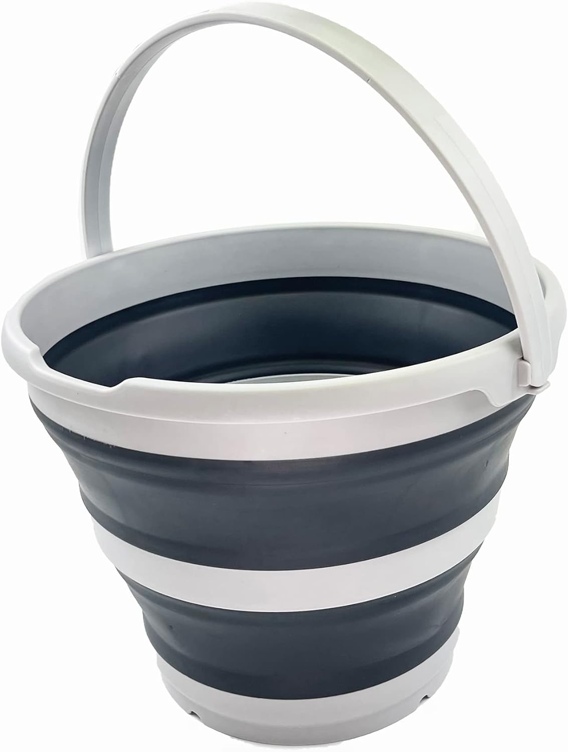 SAMMART 10L (2.6 Gallon) Collapsible Plastic Bucket - Foldable Round Tub - Portable Fishing Water Pail - Space Saving Outdoor Waterpot, Size 33cm Dia (Grey/Charcoal Black)