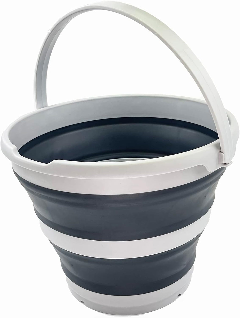SAMMART 10L (2.6 Gallon) Collapsible Plastic Round Bucket - Foldable Round Tub with Handle- Portable Fishing Water Pail - Pop Up Saving Outdoor Waterpot, Dia.: 13 inches (Grey/Charcoal Black)