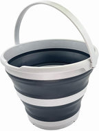 SAMMART 10L (2.6 Gallon) Collapsible Plastic Round Bucket - Foldable Round Tub with Handle- Portable Fishing Water Pail - Pop Up Saving Outdoor Waterpot, Dia.: 13 inches (Grey/Charcoal Black)