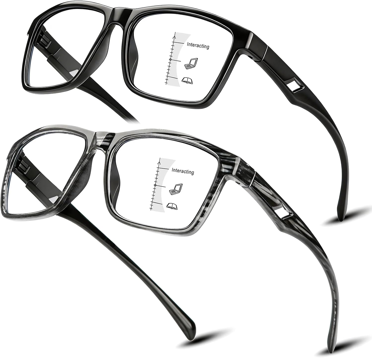 SKYOAK 2 Pack Ultralight Progressive Multifocus Reading Glasses for Men, Executive TR90 Computer Readers Spring Hinge Blue Light Blocking, Near-Mid Vision Multifocal Eyeglasses UV400 Protection, +2.5