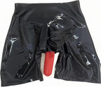 Men's Latex Shorts Boxers with Sheath Condom Lockable Zip Handmade