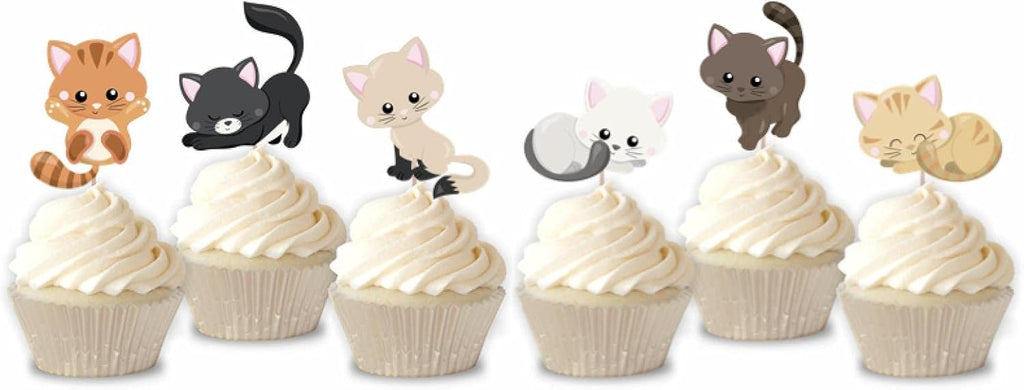 48 Pcs Cute Cat Kitten Cupcake Toppers Picks for Pet Themed Party, Birthday Party