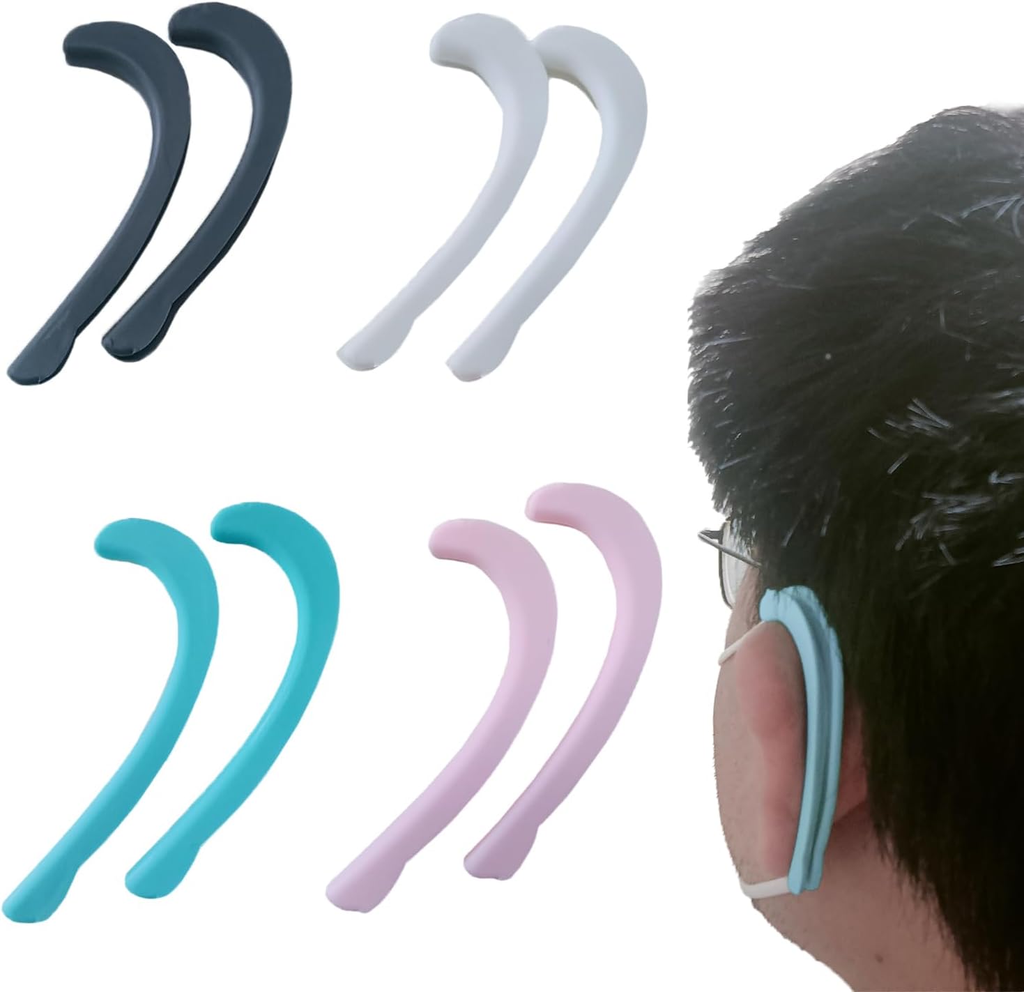 4Pair Mask Ear Protector Reusable Protector Hook Reduces Pain When Wearing Protectors Anti-Slip Earloop Relieve Discomfort Earmuffs Grip mask Lanyard Cap Soft Silicone Face Cover Hook for Kid Adults