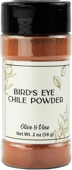 Olive & Vine Bird's Eye Chile Powder, Spicy Heat, For Curries & Sauces, Rich Tradition, Authentic Taste, For Global Recipes (2 Ounce)