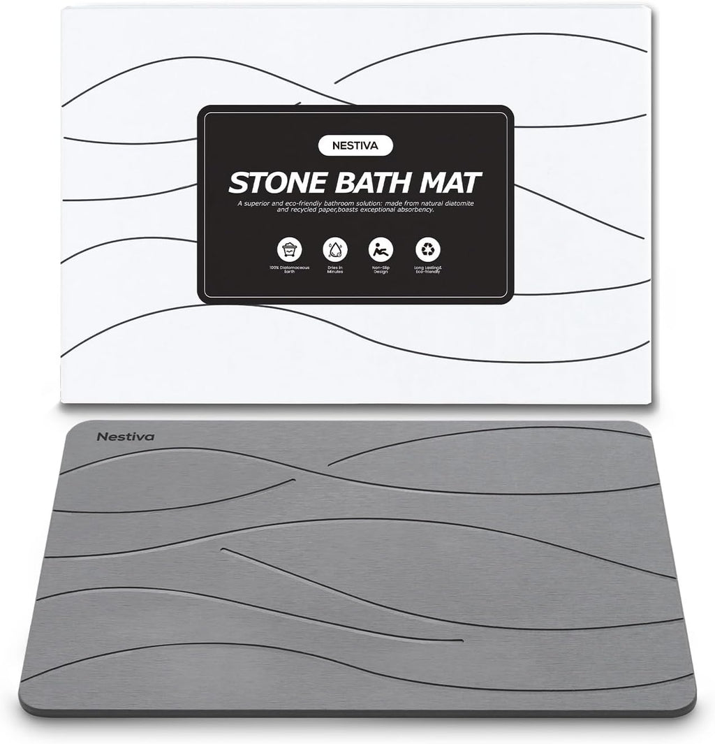 Natural Stone Bath Mat, Absorbent and Quick Dry, Diatomite Non-Slip Bathroom Rugs, Easy to Clean, Rugs for Bathroom Kitchen Living Room Doormat, Home Decor Accessories, 15.3″x23.6″, Dark Gray