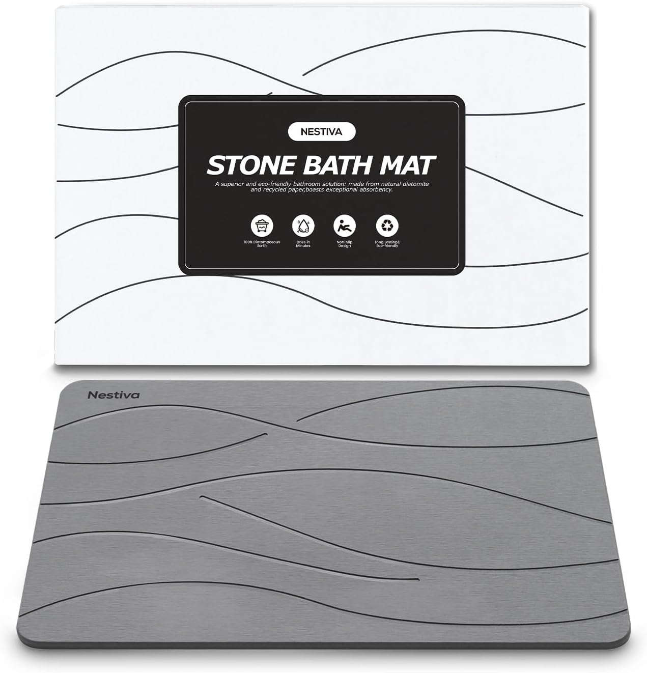 Natural Stone Bath Mat, Absorbent and Quick Dry, Diatomite Non-Slip Bathroom Rugs, Easy to Clean, Rugs for Bathroom Kitchen Living Room Doormat, Home Decor Accessories, 15.3″x23.6″, Dark Gray
