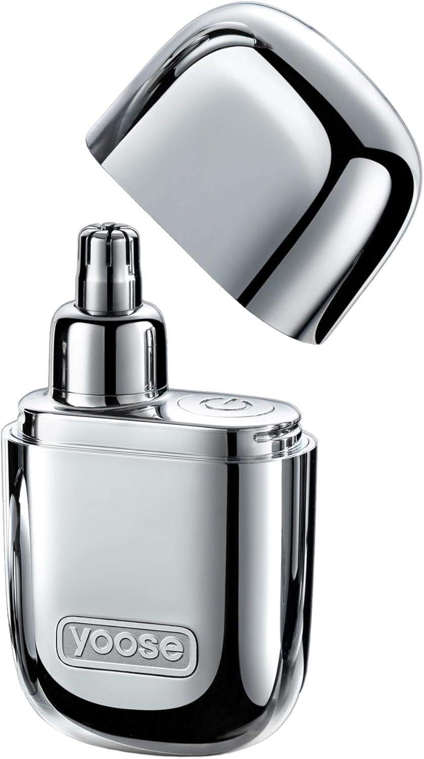 yoose Nose Hair Trimmer, Alloy Rechargeable Nose Hair Trimmer for Men Women, IPX7 Waterproof, Detachable Head, Easy to Clean, Portable Travel Size Nose Trimmers, Dual Edged Blades, Painless, Silver