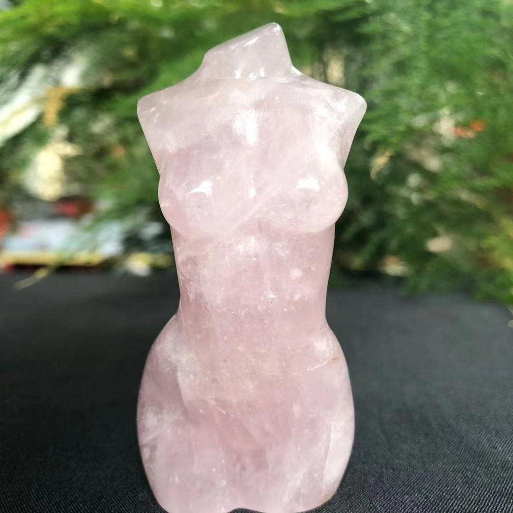 Home Decoration Healing Crystal 100-120g Natural Rose Quartz Goddess Statue Crystal Carved Woman Torso Energy Pink Gem Body Sculpture Decorate Gift Natural Rock Home Collection Decoration